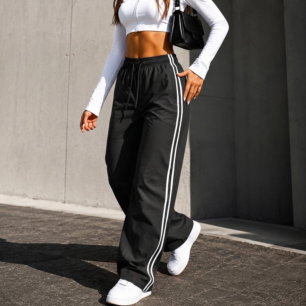 Women’s summer lightweight loose sports pants with multiple pockets — adjustable drawstring waistband, non-stretch fabric, machine washable; lightweight, skin-friendly feel with a smooth touch; suitable for indoor workouts and outdoor activities in summer