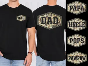 Personalized Camo Dad Shirt Father’s Day Gift for Dad Grandpa Papa Uncle, Hunting Dad Tee, Matching Family Camo Shirt, Custom Dad Shirt, Outdoor Father Day Shirt, Back Print Dad Tee, Camouflage Family Shirt, Men’s Graphic Tee, Father’s Day  Gift Idea