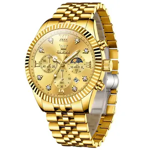 OLEVS 2932 Men's Luxury Gold Watch with Diamond Roman Dial Multi-Function Display Scratch-Resistant Glass Waterproof Elegant for Every Occasion