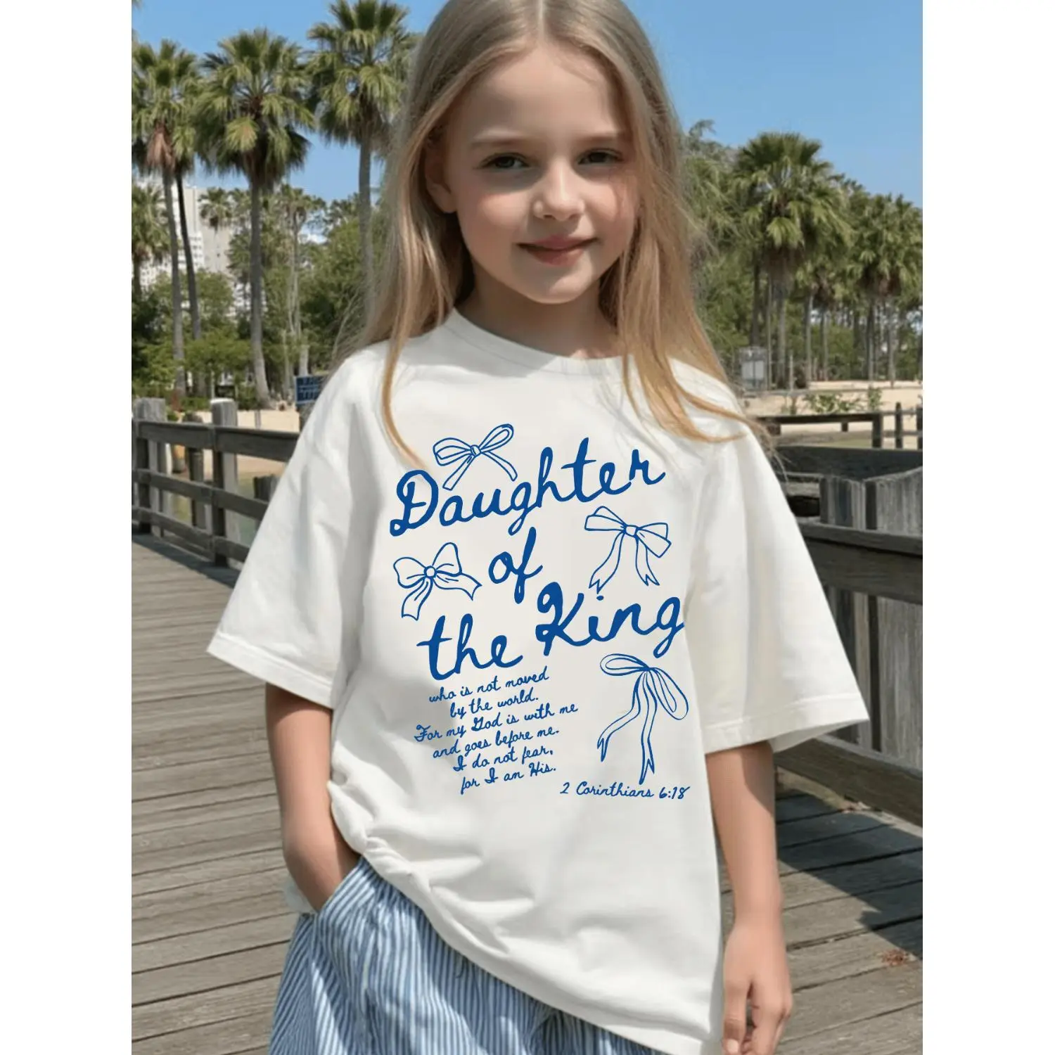 Daughter of God' Bow Print Short-Sleeve T-Shirt for Girls, Bible T-Shirt, Christian Toddler Girl Round Neck Short-Sleeve T-Shirt, Suitable for Casual and Sporty Wear, Easter T-Shirt, Girls' Summer Wear