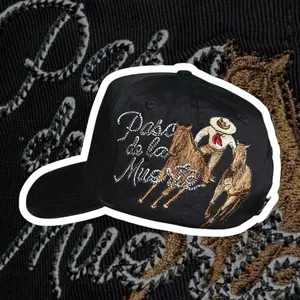 Mexico M Charreria Black Suede Snapback Paso de la Muerte Coleadero Hat with Gold Embroidery