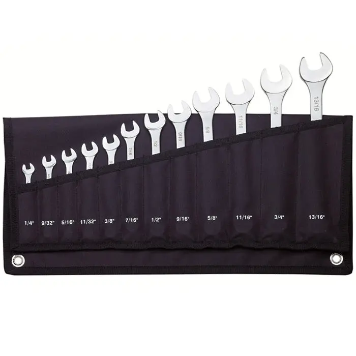 Proxxon SlimLine Combination Spanner Set — 12-Piece Imperial, 1/4" to 13/16" in Canvas Roll Bag (No. 23816)