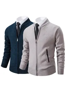 Men's Stand Collar Zip Cardigan 2 Pack Business Casual Knit Jacket Daily Commute Outerwear Slim Fit All Season Basic Menswear