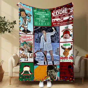 1pc, National Lampoon's Christmas Vacation Themed Patchwork Christmas Flannel Throw Blanket - Cozy, Soft & Lightweight, Fit For Girls, Boys & Adults. A Popular Must-Have For Special Holiday Gifting, Perfect Gift For Girlfriends, Lovers & Dearest Friends.