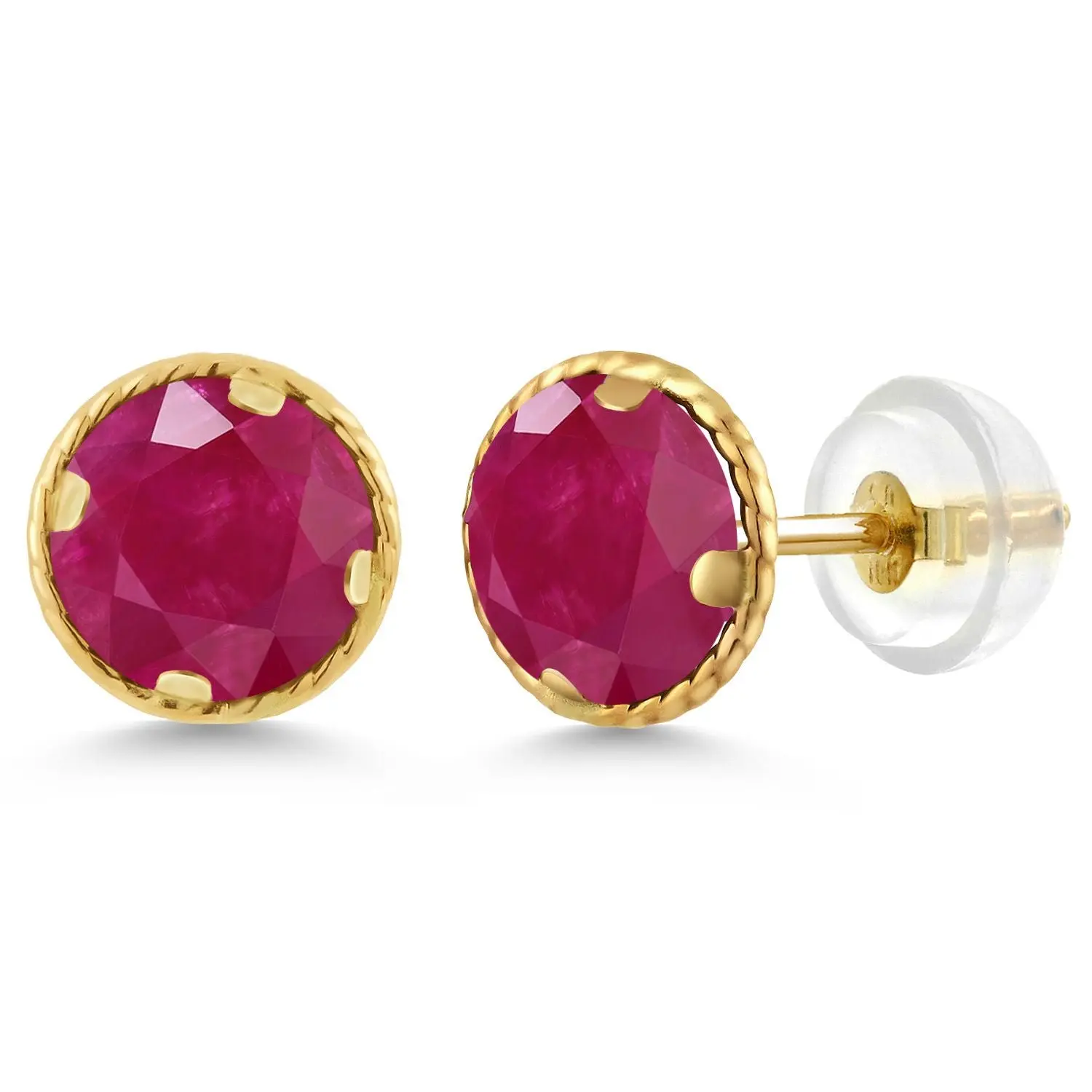 14K Yellow Gold Red Ruby Stud Earrings For Women Men (2.00 Cttw, Gemstone Birthstone, Round 6MM)