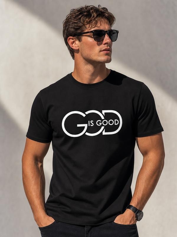 Men's Fitted Crew Neck Short-Sleeve Christian T-Shirt - Breathable Cross Graphic, Faith-Focused Letter Print, Scripture-Inspired Modern Streetwear, Machine Washable Summer Casual Top, Men's T Shirts