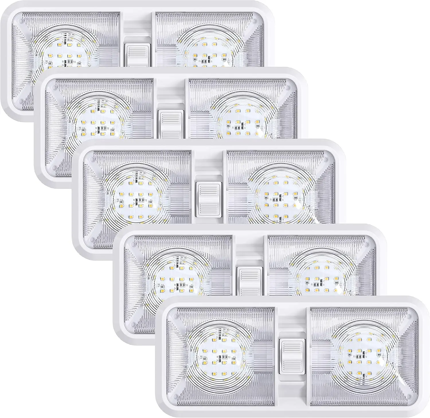 RV LED Interior Lights DC, 1000LM Double Dome Ceiling Light with ON/Off Switch, Camper Light Fixture, 4000-4500K Natural White for RV, Trailer, Boat, Car