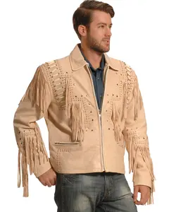 Liberty Wear Men's Fringed Leather Jacket - 483 Cream