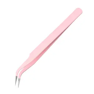 1PCS Pink Angled Eyelash Extension Tweezers, Professional Lash Lift Tool with Curved Tip for Precision Application, Colorful Beauty Tweezers for DIY & Mascara, Ideal for Craft & Journaling