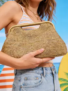 Vintage Woven Handbag for Women, Fashion Chain Shoulder Crossbody Bag, Lightweight with Detachable Strap, Perfect for Beach and Casual Outings