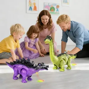 Electric Dinosaur Toy with Sound Light and Walking Effect, Interactive Moveable Dinosaur Set for Boys, Kids Toys Gifts Party Age 3-6