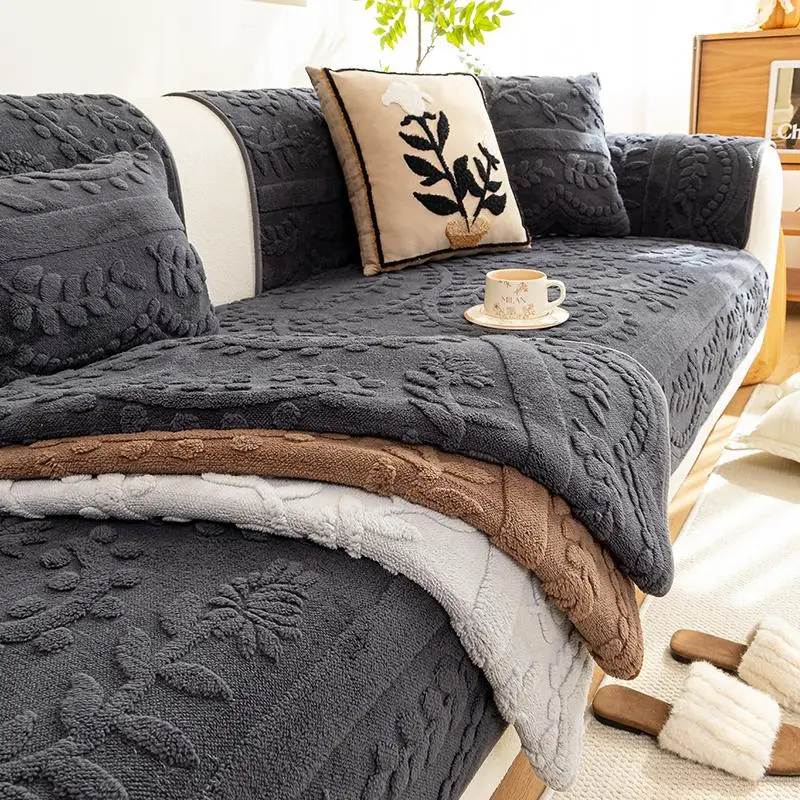 Bohemian Jacquard Fleece Sofa Cushion, 1 Count Non-slip Elastic Sofa Slipcover, Home Protector, Sofa Slipcover, Pet Friendly Sofa Cover for 1-4 Seater