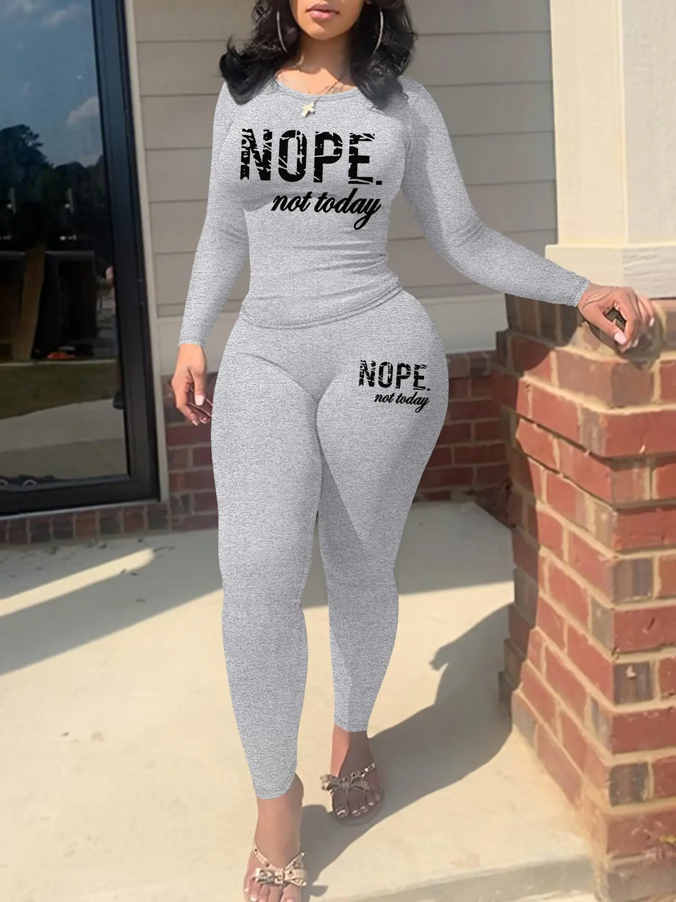 Women's Letter Print Two-Piece Set, Womenswear, Casual Everyday Fit Long Sleeve Top & Pants, Fall Winter Fashion, Comfortable Daily Wear, Must-Have Seasonal Item, Clothes