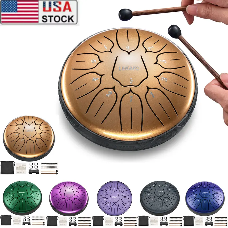 LEKATO 6 Inch 11 Notes, Steel Tongue Drum, Portable Mini Beginner Handpan Drum Percussion with Drumsticks, for Musical Education Zen Meditation Yoga, Camping,Music Lover Gift, Friend, Child Kid Families Musical Instrument for Relaxation