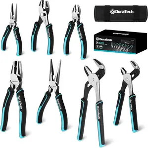 #JumpstartSale DURATECH 7-Piece Pliers Set with Rolling Pouch, Premium Cr-Ni Construction (10", 8" Groove Joint Pliers, 8", 6" Long Needle Nose, 8" Linesman, 6" Slip Joint, 6" Diagonal) for Basic Repair