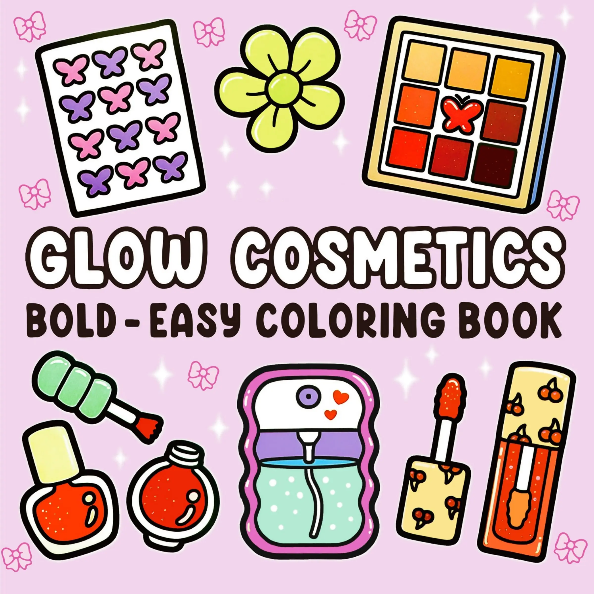 High-Quality Adult and Teen Coloring Book, Cute Cosmetics Theme, Simple Design, Relaxing Activity, Stress Relief, Thick Paper, Cozy Space Coloring, Glow Markers, Easy Coloring, Engaging