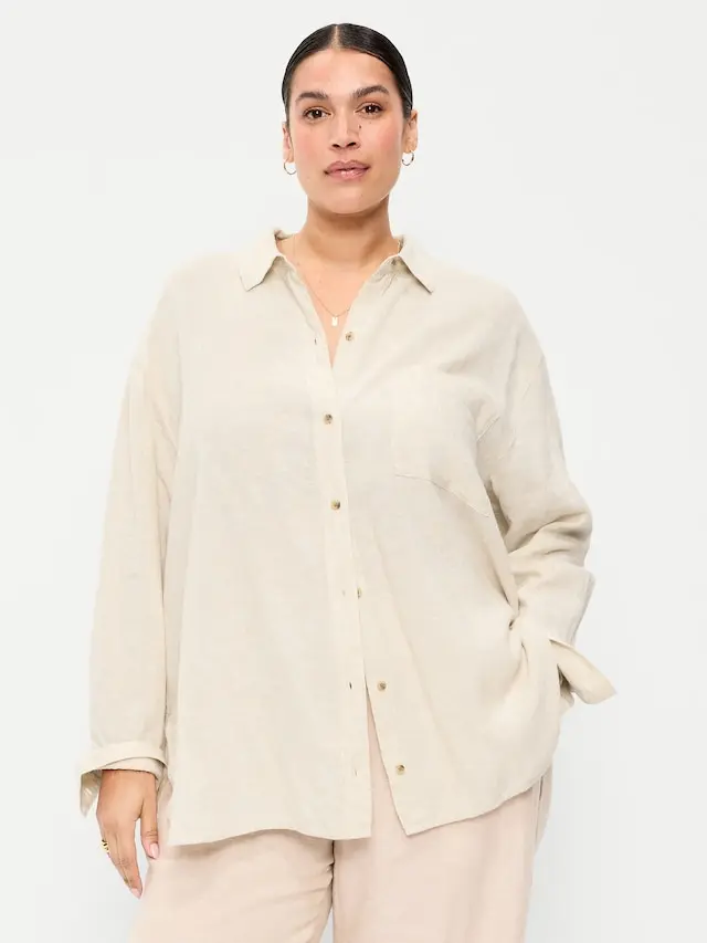 Old Navy Women's Linen-Blend Loose Button-Down Shirt - TikTok Shop Old Navy Women's Linen-Blend Loose Button-Down Shirt - TikTok Shop