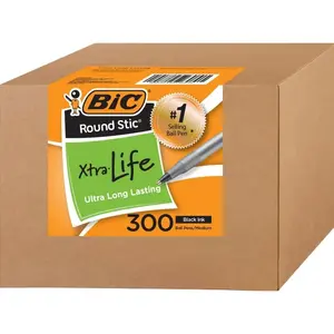 BIC Round Stic Xtra Life Bulk Ink Pens Ballpoint - Pack of 300 Black Ink Pens - Medium point 1.0 mm