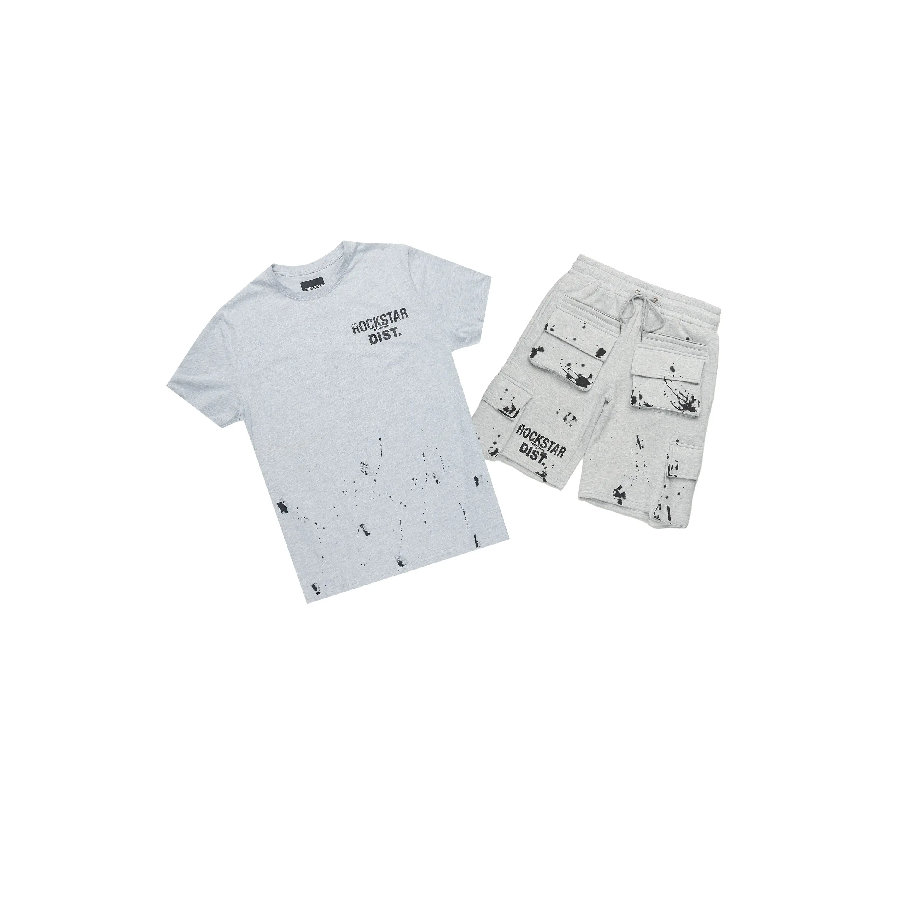Raffer Heather Grey/Black T-Shirt Cargo Shorts Set