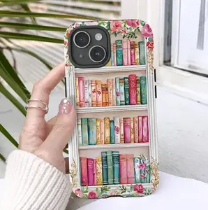 Floral Vintage Bookshelf Phone Case, Ideal Gift for Bookworms and Flower Enthusiasts, Tough Case