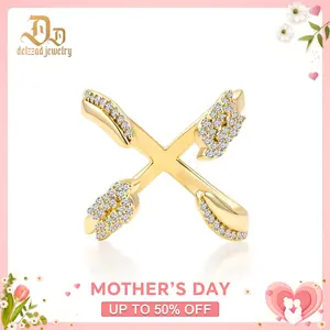 Delzzad 0.4ct The Cross-Wing Band Adjustable Open Crossover X Ring Synthetic Moissanite Ring Jewelry Copper Band Perfect Birthday Engagement Wedding Anniversary Christmas Valentine's Day Mother's Day Gift