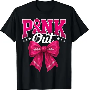 100% Cotton Unisex Pink Out Football Breast Cancer Awareness Women Men T-Shirt