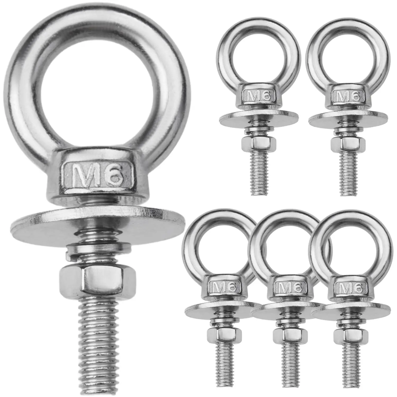 6 Pack M6 Stainless Steel Eye Bolts with Nuts, 1/4" x 1" Long Lifting Ring Eye Bolt, Eye Bolts Heavy Duty  Hang Tie Down Outdoor (6, M6x26mm (1/4"x1"))