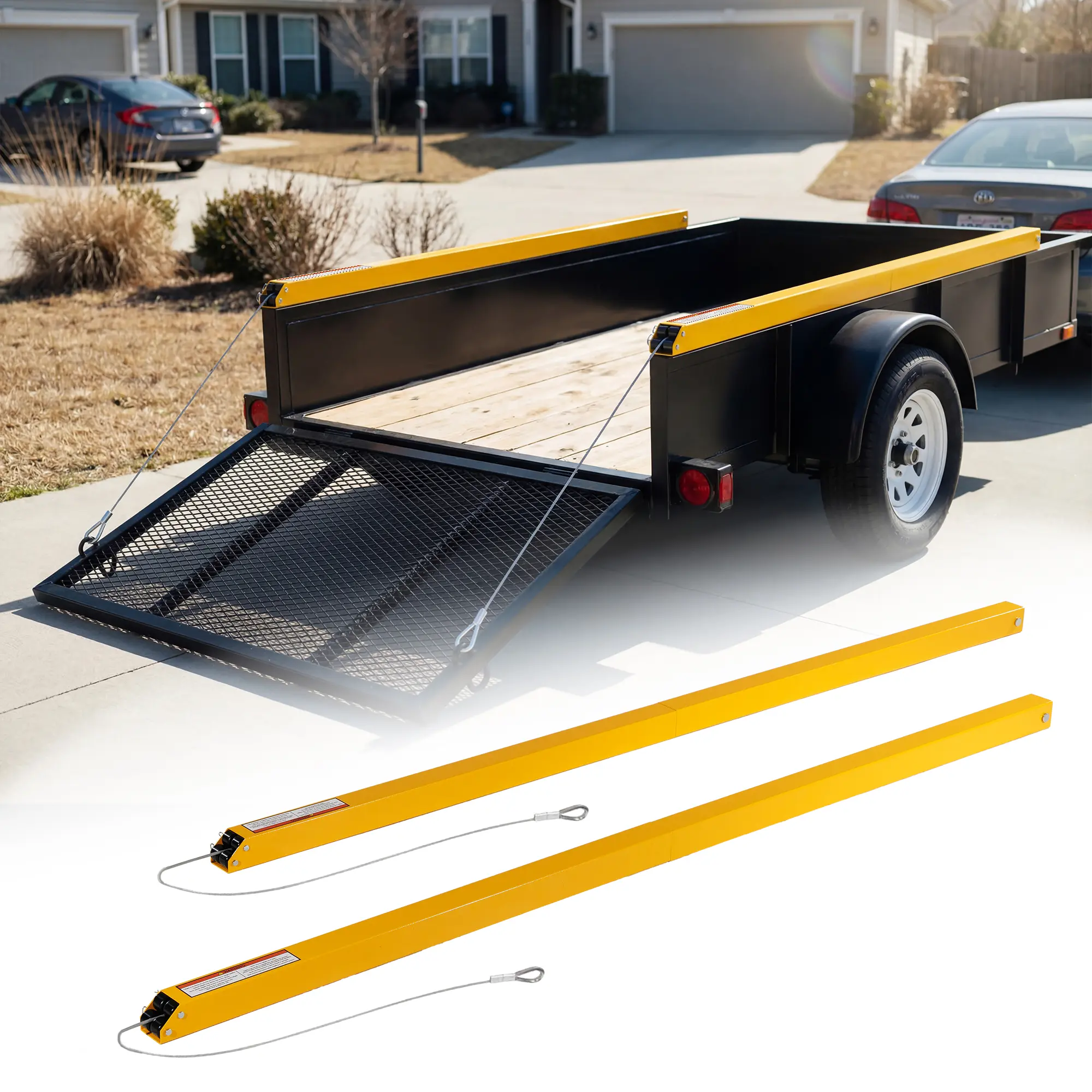 Tailgate Utility Trailer Gate Liftgate Ramp Lift 2 Sided Lift Assist System Fit for Open Utility Trailers Tailgate and Ramp New Upgrades, Yellow