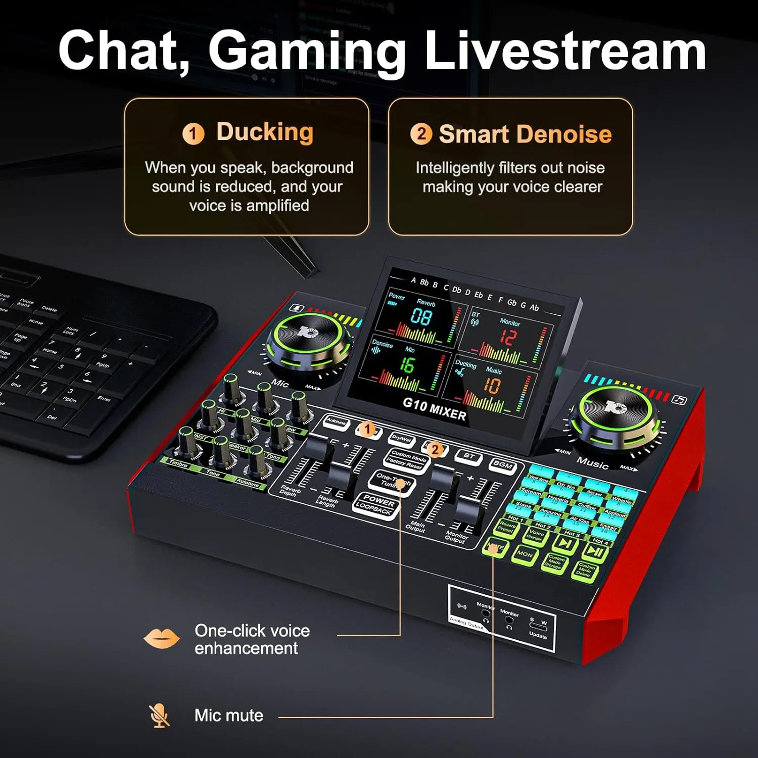 Tenlamp G10 Audio Mixer, Podcast Equipment Bundle with Studio