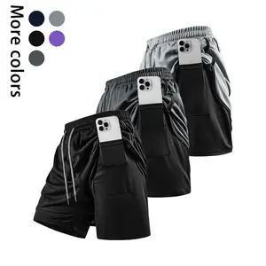 Men's faux two-piece athletic shorts! Double-layer anti-exposure design, mesh quick-dry breathable fabric  ideal for running, fitness, basketball training, and also suitable for everyday wear!, Drawstrings, Slim-Fit