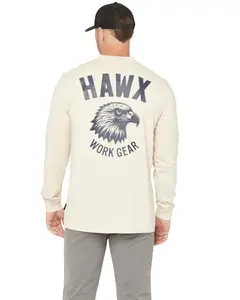 Hawx Men's Men'S Hawk Logo Long Sleeve Graphic Work T-Shirt - Hxfa25k22-Tan