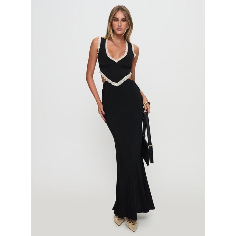 Keila Lace Trim Maxi Dress Black / Cream