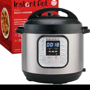 Instant Pot 7-in-1 Multi-Cooker Pressure Cooker with Digital Display, Black Lid, Ideal for Cooking Various Meals - Cookware
