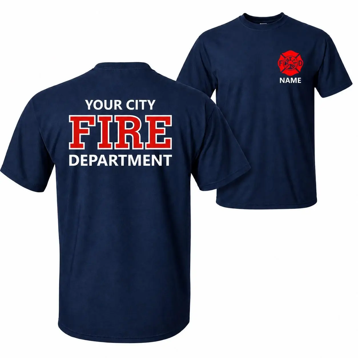 [CUSTOM NOTE PLS] Personalized Fire Department T Shirt, Custom City And Firefighter Name Front And Back Design, Firehouse Uniform Gift For Firefighters Departments And First Responders Casual Cotton