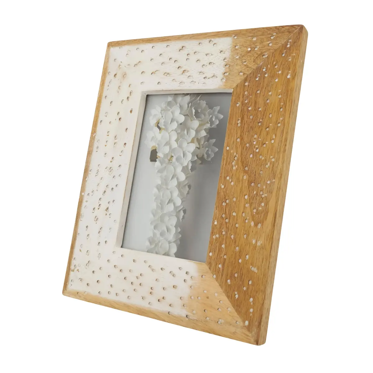 Saro Lifestyle PF129.I57 5x7 in Rectangular Matte Rustic Distressed Wood Frame, Ivory Decor, Wall Display & Tabletop Photo Frame
