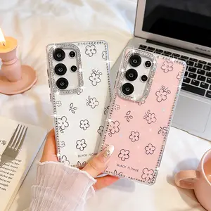 Luxury Glitter Flower Case For Samsung S24 S25 FE S26 Plus S23 Ultra A37 A57 A16 A26 A36 A56 A17 A07 A15 A35 A55 5G