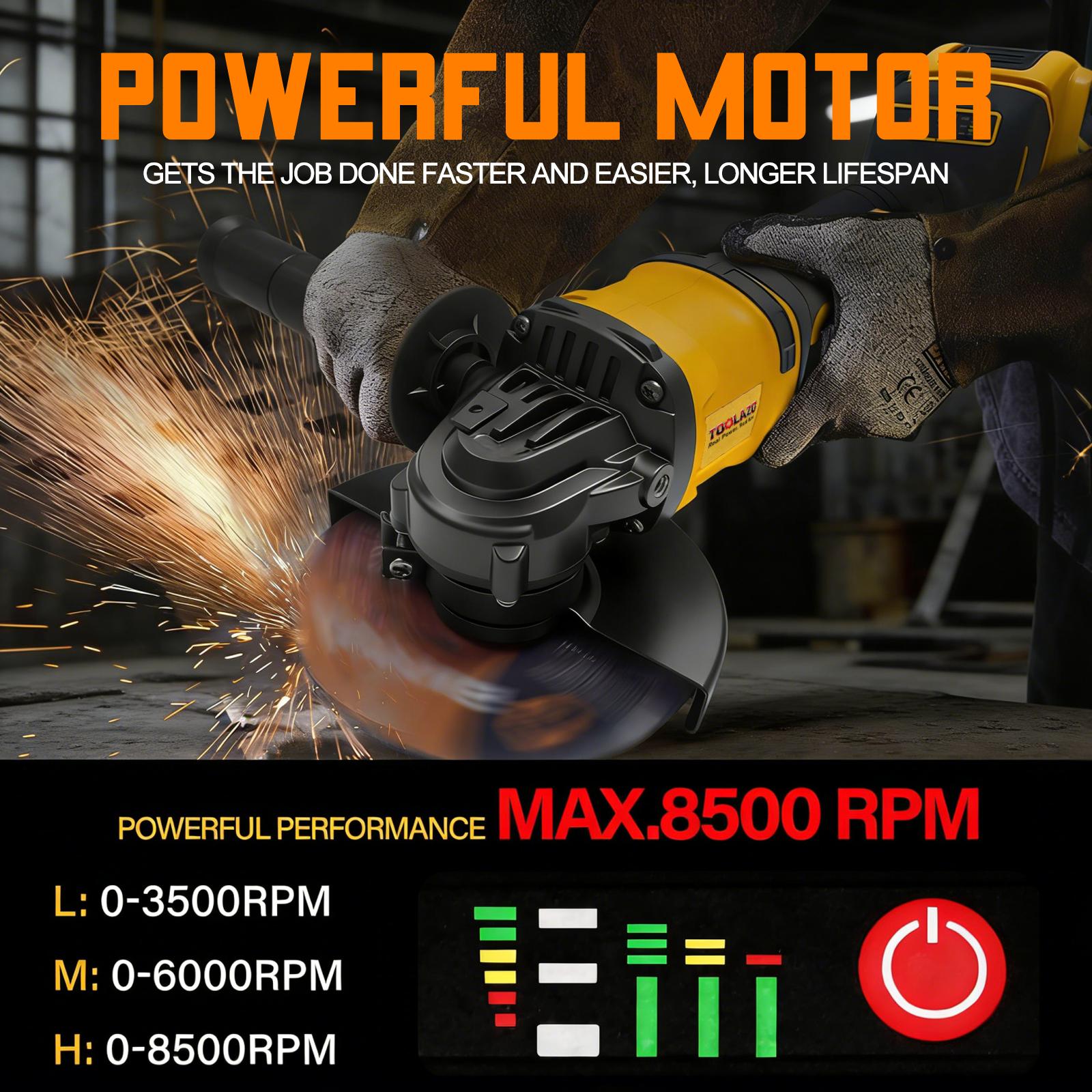 20V Cordless Brushless Angle Grinder, Tool Only Battery Not Included, 8500 RPM 4-1/2 Inch Cutting Grinding Polishing Tool for Metal, Tile, Concrete and DIY