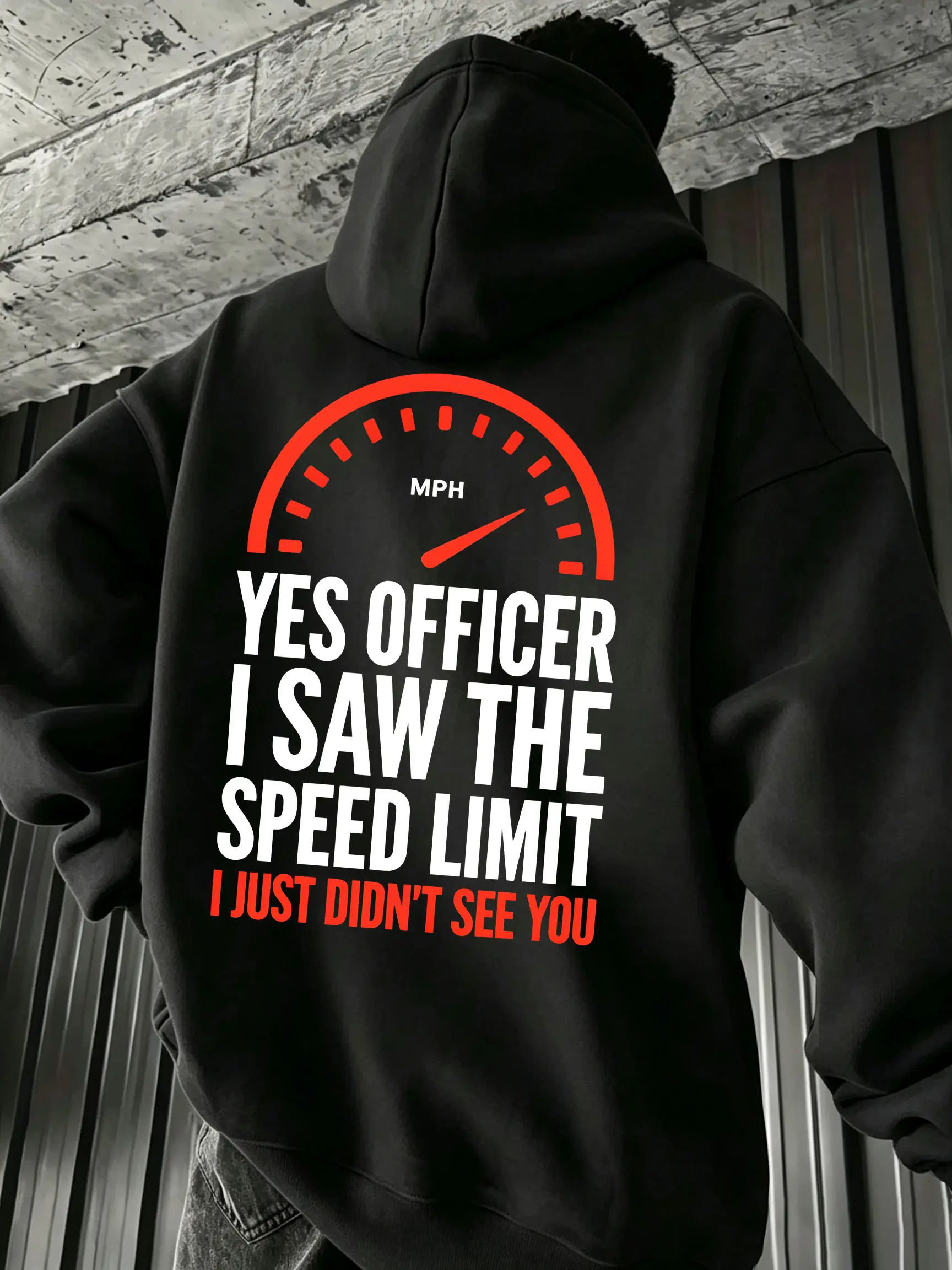 Men's Comfortable Long Sleeve Hooded Sweatshirt - Fun Car Speedometer Dashboard Print, Loose Fit Pullover Tops for Motorcycle Enthusiasts, Simple Design