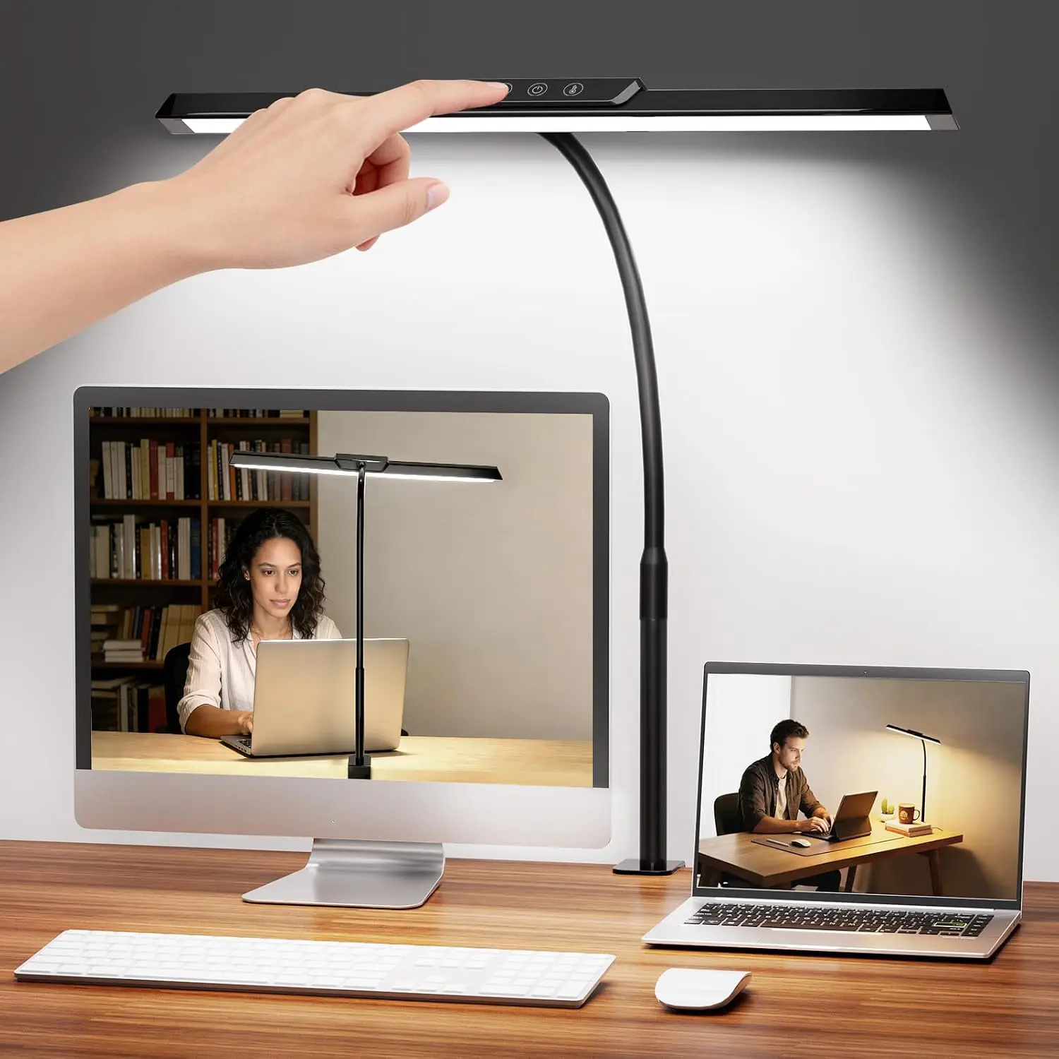 LED Desk Lamp for Office Home, Stepless Dimming Architect Desk Light, Eye-Caring Desk Lamp with Clamp, 25 Lighting Modes Adjustable 27.5 in Flexible Gooseneck for Workbench(Black)