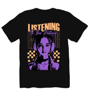 Listening To The Future Anime Girl T-Shirt, Cyberpunk Headphones Graphic Tee, Y2K Streetwear Shirt for Women Men, 100% Cotton