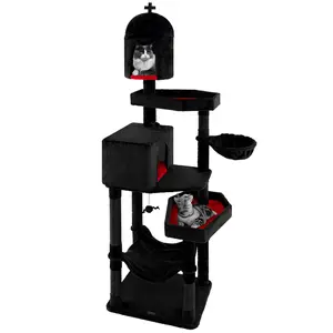 COSTWAY - Gothic Cat Tree with 2 Cat Condos and Coffin Bed for Indoor Cats-Black