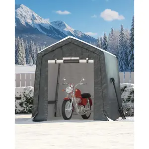 Garvee Outdoor Portable Storage Shed with Roll-Up Door & Vent, 240G Heavy-Duty Shelter Waterproof PE Tarp, UV-Resistant Storage Sheds for Motorcycle, Firewood, Garden and Tools (Gray, 6'x6')