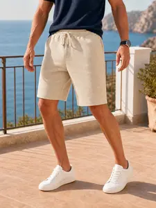 Men's Casual-Style Loose-Fit Drawstring Jogging Shorts, Minimalist Plain Design, Comfortable Short-Length Bottoms for Daily Wear
