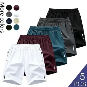LIFE KEEPS MOVING Men’s Quick-Dry Breathable Shorts 5-Pack, Casual Sports Style, Reflective Stripes, Suitable for Running, Fitness, Soccer, Badminton, Basketball, Table Tennis, Weightlifting, and Other Sports, Father’s Day Gift
