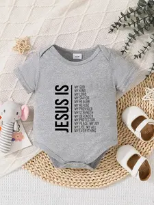 Newborn Summer Short Sleeve Triangle Shirt, Unisex Baby Clothes, Cute Jesus Theme Letter Print, Fun Onesie for Boys and Girls, Letter Print Bodysuit