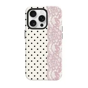 Pink Lace Polka Dot Phone Case  Romantic Vintage Protective Cover - Aesthetic Protective Cover  for iPhone 17 16E 16 15 14 13 12 11,