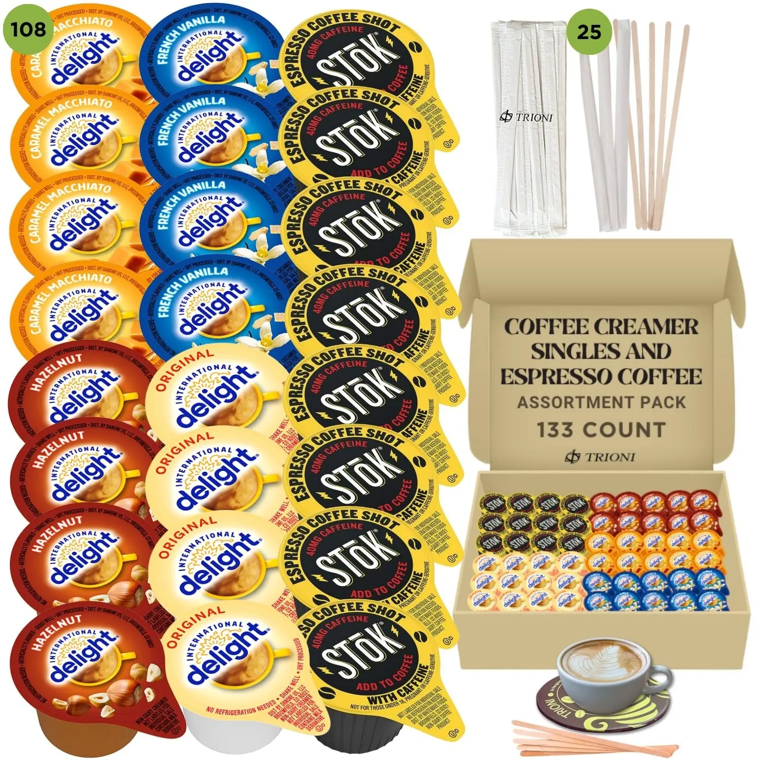 Coffee Creamer Singles with Espresso Coffee Pods Variety Pack Bundle (133ct)