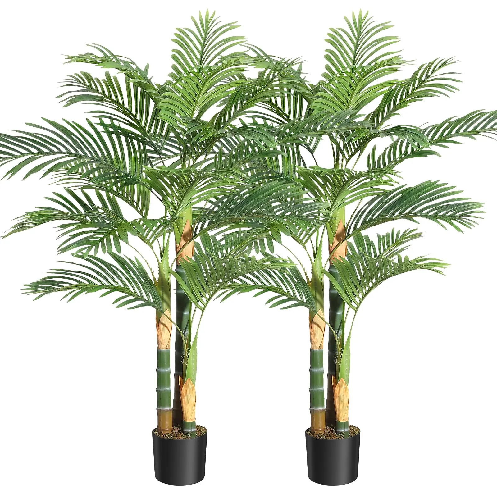 Garvee 5-foot Golden Cane Artificial Palm, Potted Tropical Palm, UV Resistant, Fake Plant for Home, Office, House, Outdoor Interior Decoration, Pack of 2