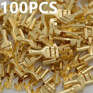 100pcs High-Quality 6.3mm Brass Car Speaker Female Shovel-Shaped Terminal Wire Connector, Durable Audio Accessories