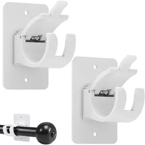 No-Drill Curtain-Rod Adhesive-Brackets Adjustable-Holder - 20 Pounds  Free Curtain Rod Hanger (2PCS White)